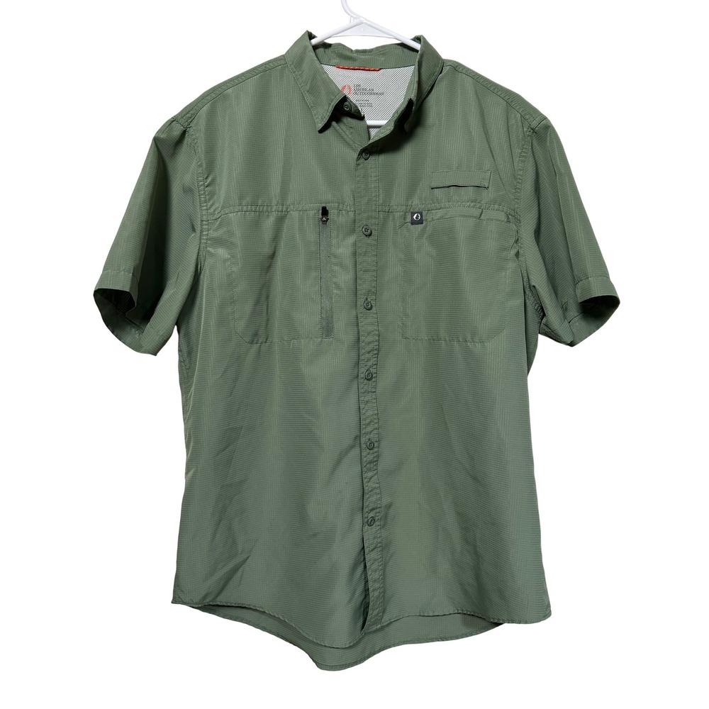 The American Outdoorsman Mens Large Green Ripstop Vented Fishing Hiking Shirt L